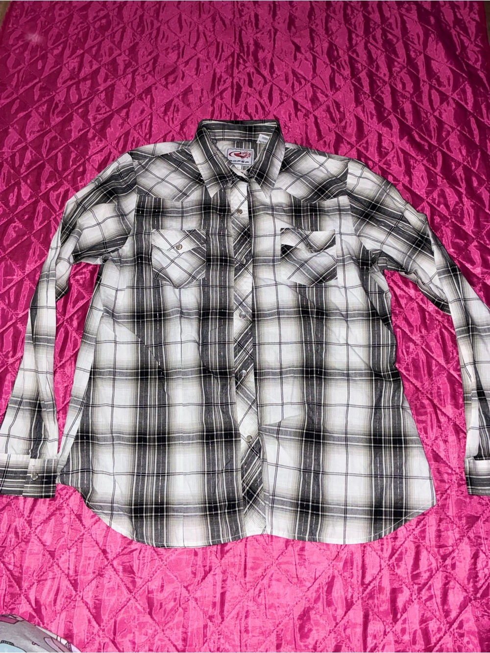 Vintage Roper Black and White Plaid Button-Down Shirt